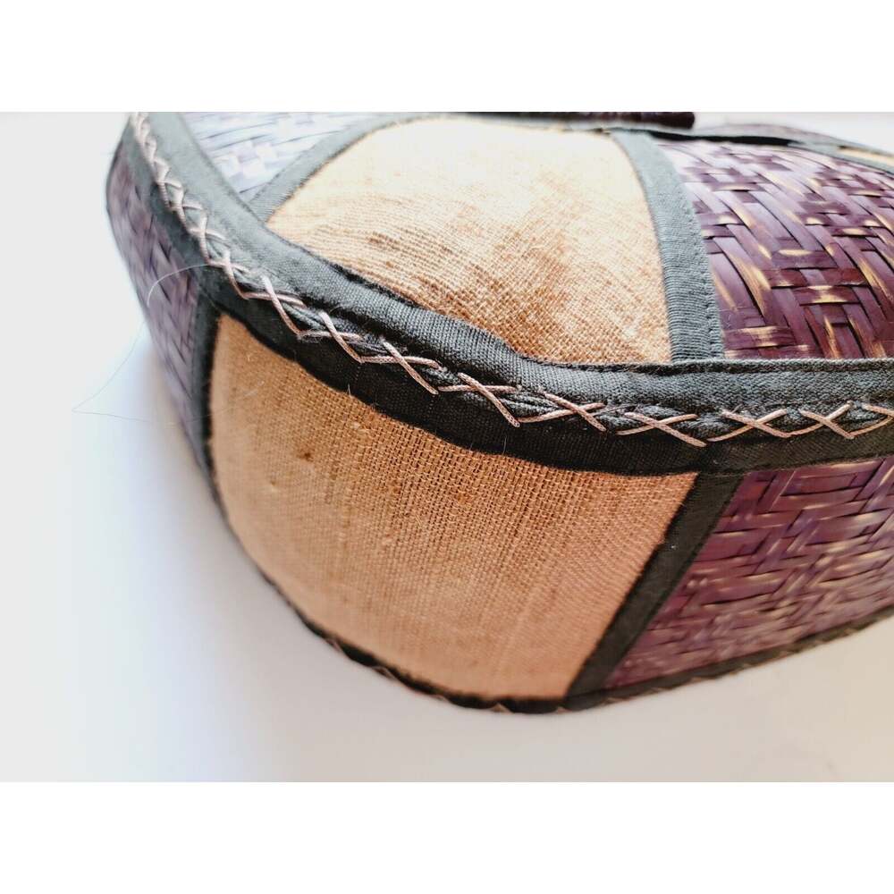 Vintage Wood Woven Boho Top Handle Bag Tribal Resort Purse - Picture 4 of 11